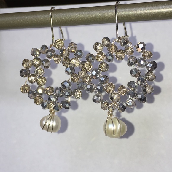 Hand Crafted Jewelry - Crystal & Pearl Wreath Earrings